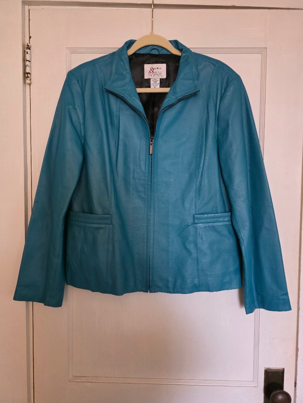 Max & Madison Turquoise Leather Jacket xl Pit to Pit 21"x23"